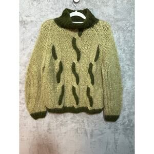 VTG Cable Knit Sweater Medium Green Wool Mohair Made in Italy Kurt Cobain